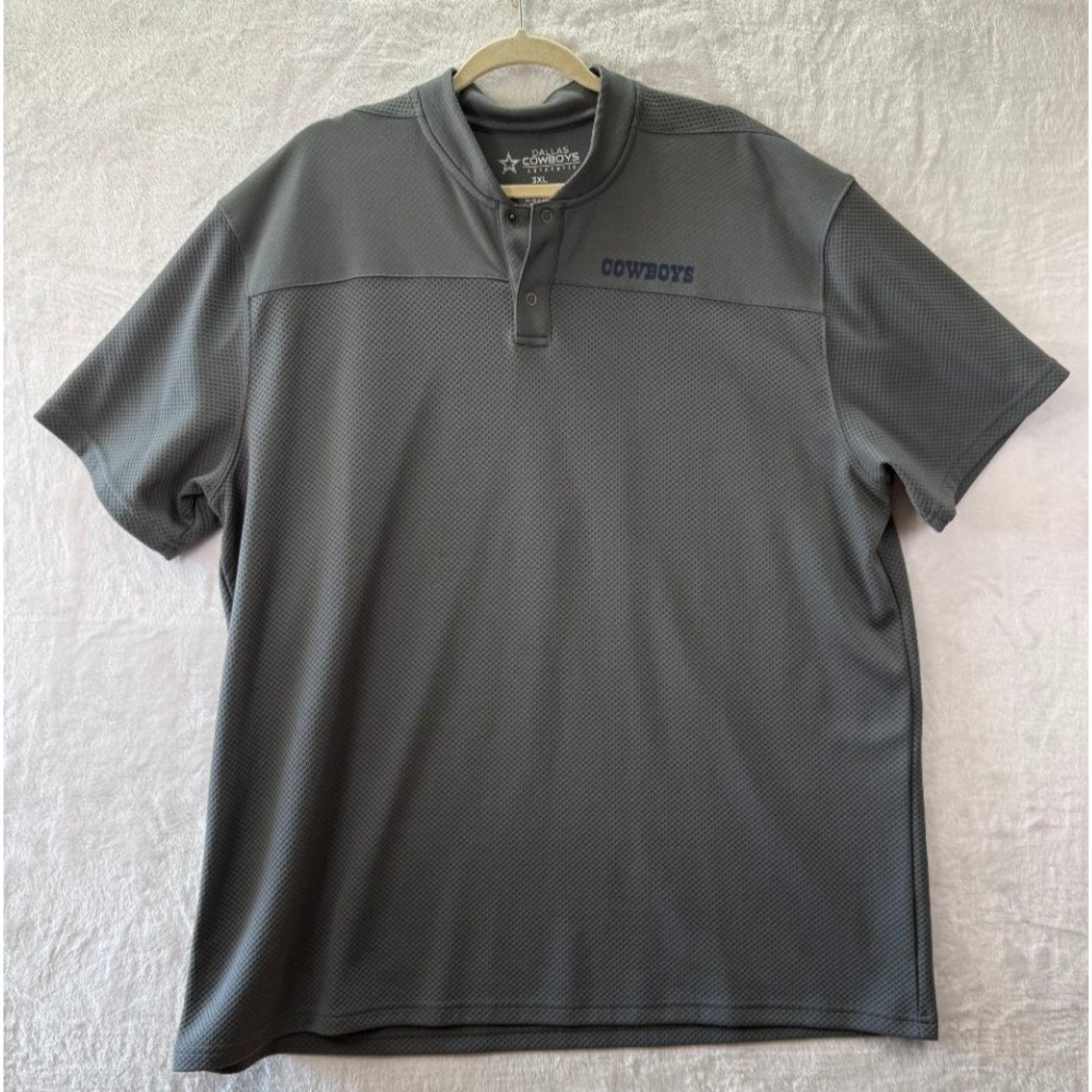 Dallas Cowboys Authentic Mens 3XL Gray Henley Polo Shirt Textured Mesh Golf
